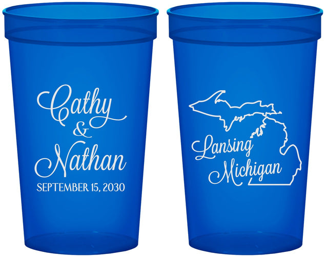 Custom Wedding 22 oz Translucent Cups - Michigan | 121