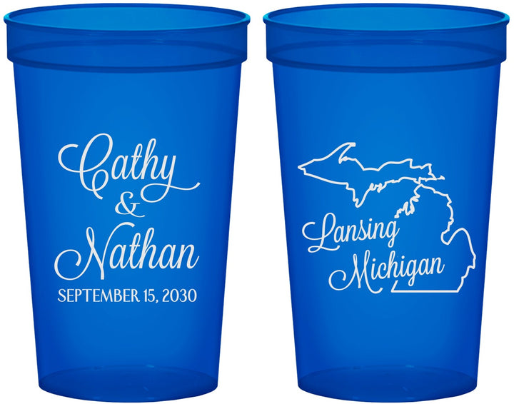 Custom Wedding 22 oz Translucent Cups - Michigan | 121