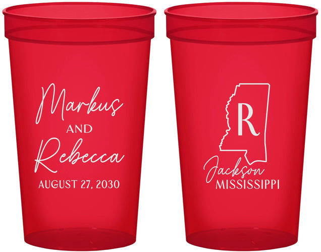 Custom Wedding 22 oz Translucent Cups - Mississippi | 123