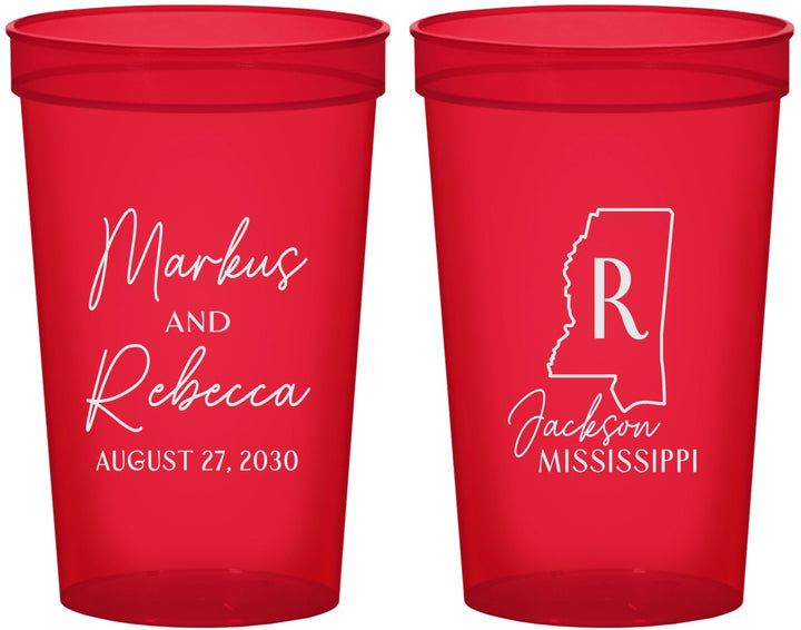 Custom Wedding 22 oz Translucent Cups - Mississippi | 123