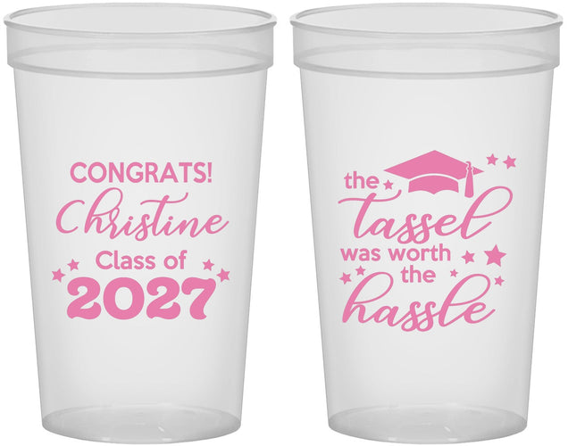 Custom Graduation 22 oz Translucent Cups - Class Of 2027 Tassel Hassel | 130013