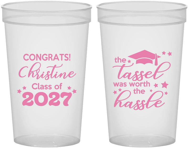 Custom Graduation 22 oz Translucent Cups - Class Of 2027 Tassel Hassel | 130013