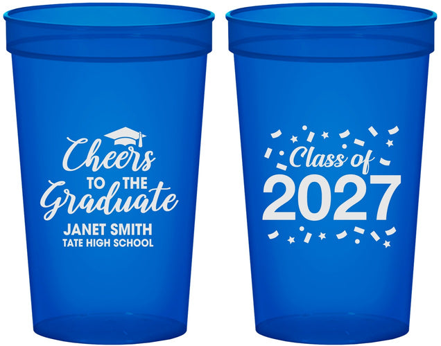 Custom Graduation 22 oz Translucent Cups - Class Of 2027 Cheers Graduate | 130021