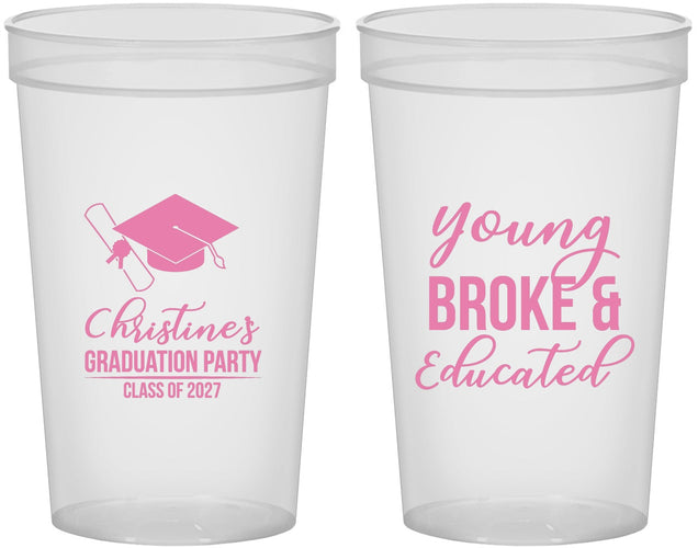 Custom Graduation 22 oz Translucent Cups - Class Of 2027 Young Broke | 130026
