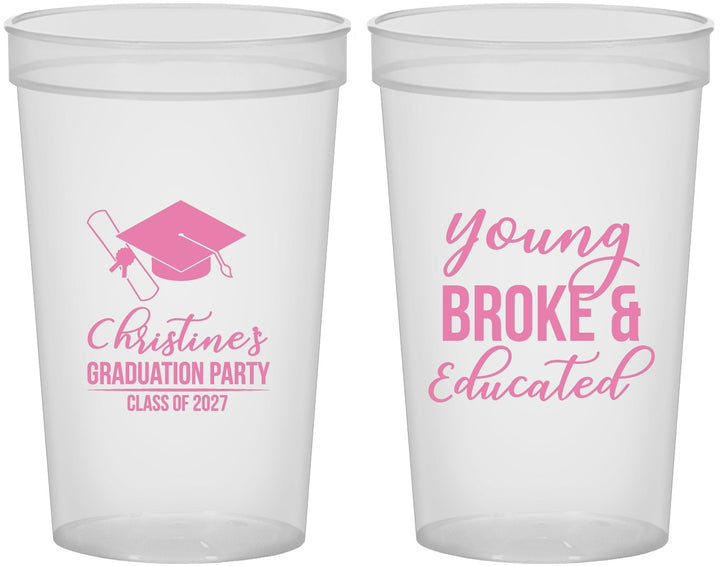 Custom Graduation 22 oz Translucent Cups - Class Of 2027 Young Broke | 130026