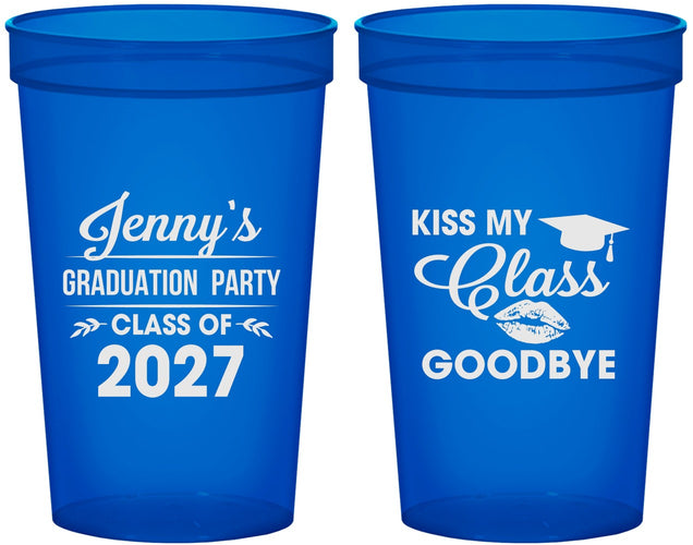 Custom Graduation 22 oz Translucent Cups - Class Of 2027 Kiss Class Goodbye | 130028