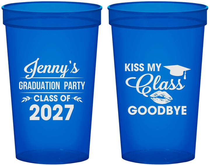 Custom Graduation 22 oz Translucent Cups - Class Of 2027 Kiss Class Goodbye | 130028