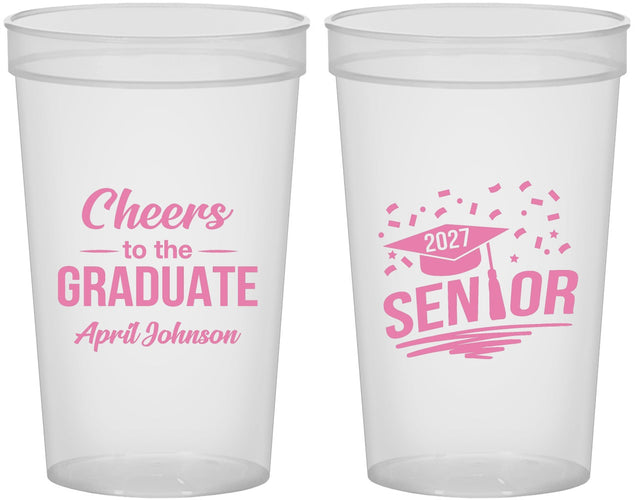 Custom Graduation 22 oz Translucent Cups - Class Of 2027 Cheers Graduate | 130035