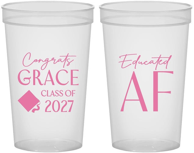 Custom Graduation 22 oz Translucent Cups - Class Of 2027 Educated Af | 130040