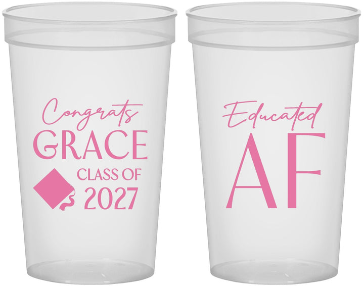 Custom Graduation 22 oz Translucent Cups - Class Of 2027 Educated Af | 130040