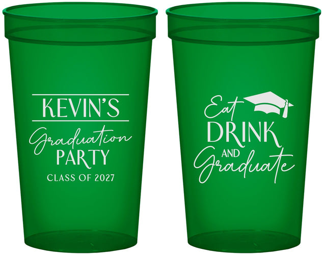 Custom Graduation 22 oz Translucent Cups - Class Of 2027 Eat Drink Graduate | 130043