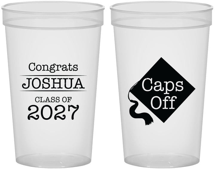 Custom Graduation 22 oz Translucent Cups - Class Of 2027 Caps Off | 130045