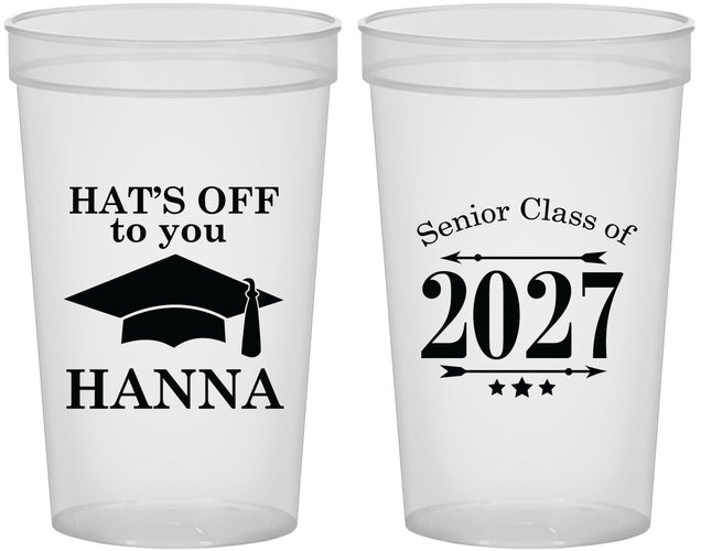 Custom Graduation 22 oz Translucent Cups - Class Of 2027 Hats Off | 130049