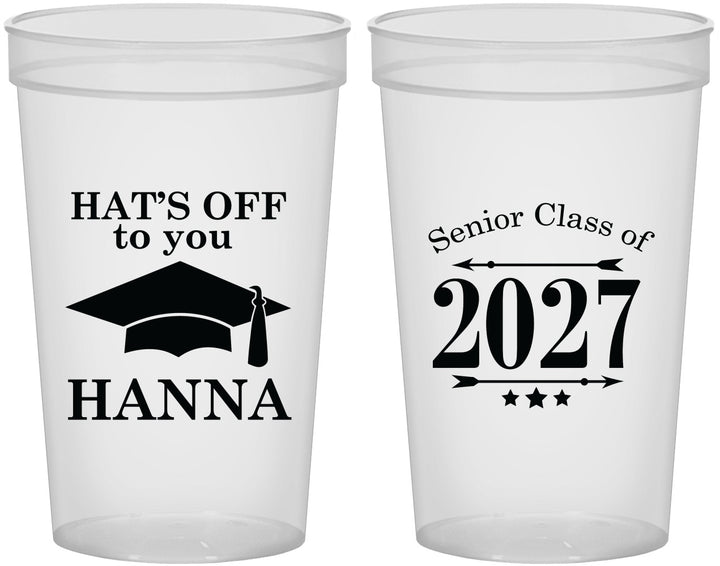 Custom Graduation 22 oz Translucent Cups - Class Of 2027 Hats Off | 130049