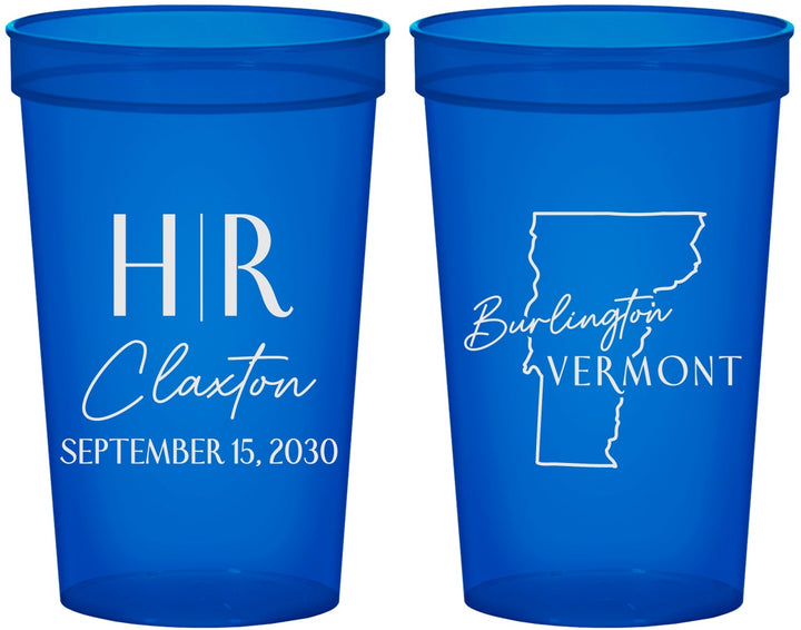 Custom Wedding 22 oz Translucent Cups - Vermont | 144