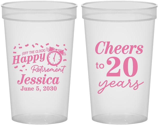 Custom Retirement 22 oz Translucent Cups - Off The Clock | 150001