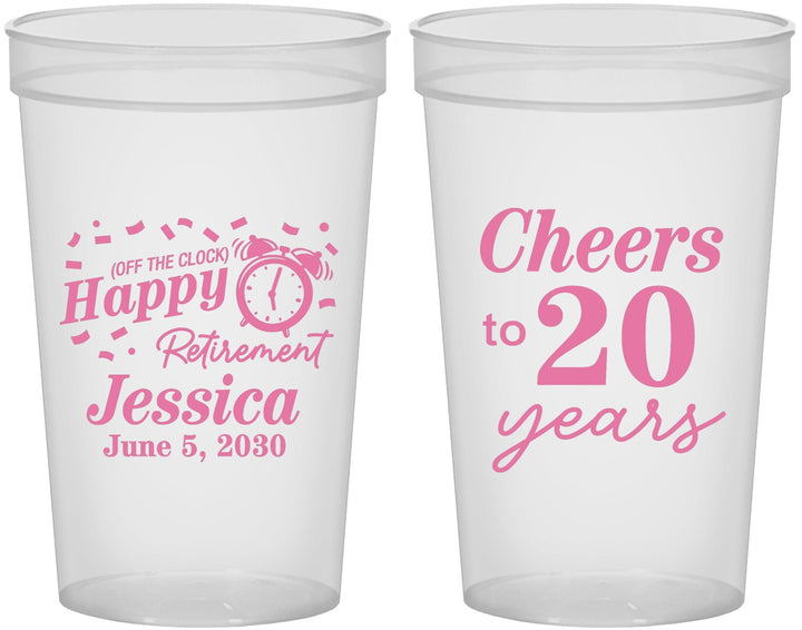 Custom Retirement 22 oz Translucent Cups - Off The Clock | 150001