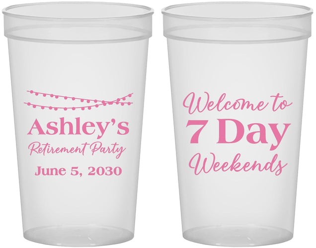 Custom Retirement 22 oz Translucent Cups - 7 Day Weekends | 150004