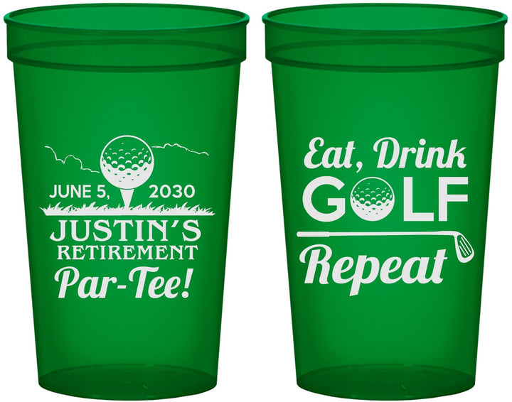 Custom Retirement 22 oz Translucent Cups - Eat Drink Golf Repeat | 150005