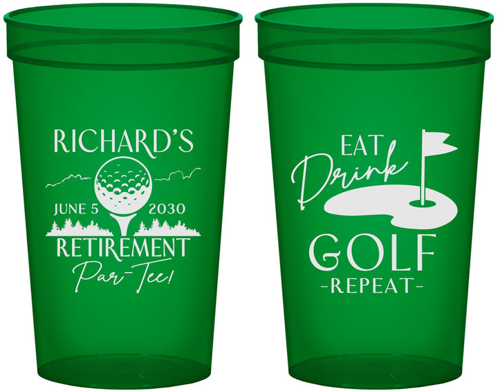 Custom Retirement 22 oz Translucent Cups - Eat Drink Golf Repeat | 150006
