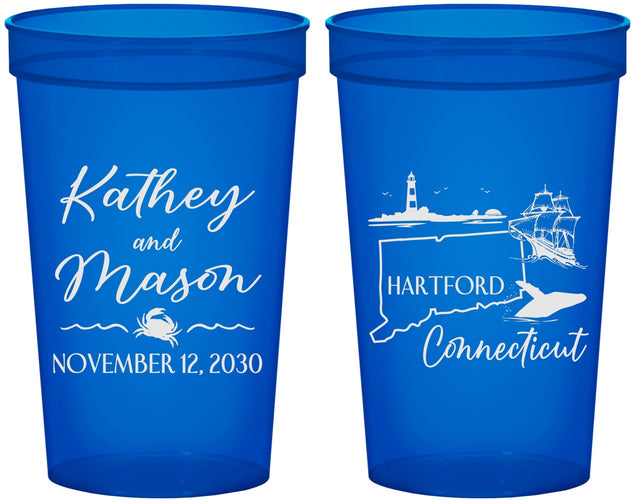 Custom Wedding 22 oz Translucent Cups - Connecticut | 156