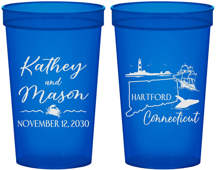 Custom Wedding 22 oz Translucent Cups - Connecticut | 156