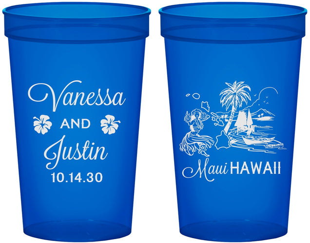 Custom Wedding 22 oz Translucent Cups - Hawaii | 160