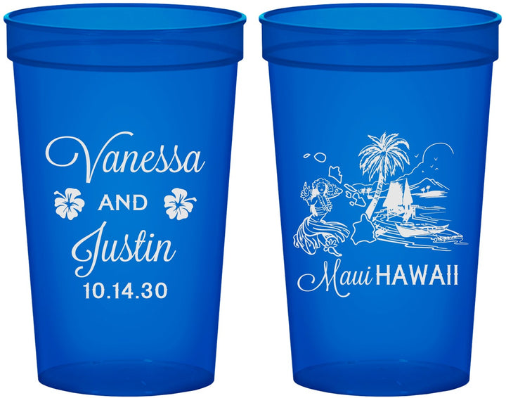 Custom Wedding 22 oz Translucent Cups - Hawaii | 160