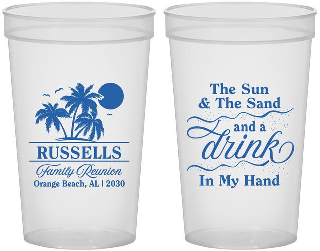 Custom Family Reunion 22 oz Translucent Cups - Sun Sand Drink Beach | 160015