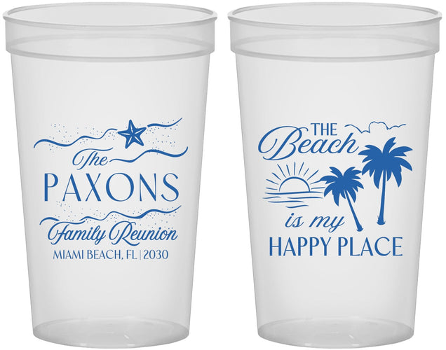 Custom Family Reunion 22 oz Translucent Cups - Beach Is My Happy Place | 160016