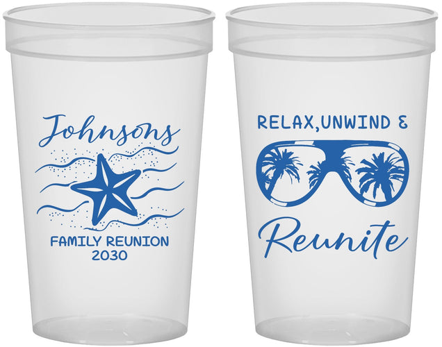 Custom Family Reunion 22 oz Translucent Cups - Relax Unwind Reunite | 160019