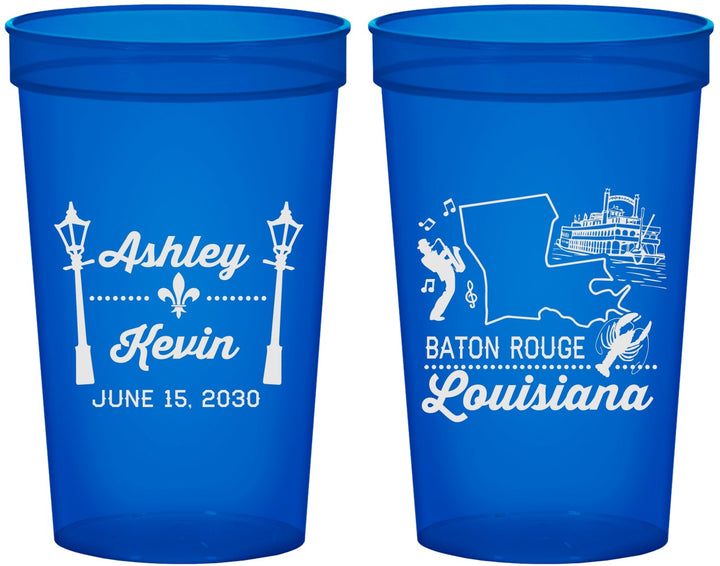 Custom Wedding 22 oz Translucent Cups - Louisiana | 167
