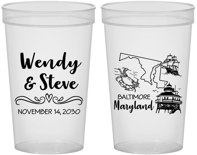 Custom Wedding 22 oz Translucent Cups - Maryland | 169