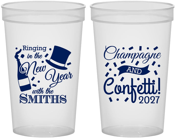 Custom New Years 22 oz Translucent Cups - 2027 Confetti | 170003