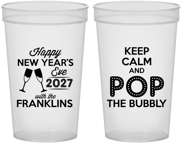 Custom New Years 22 oz Translucent Cups - 2027 Pop The Bubbly | 170006