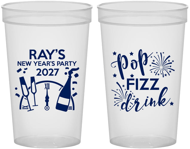 Custom New Years 22 oz Translucent Cups - 2027 Pop Fizz Drink | 170007