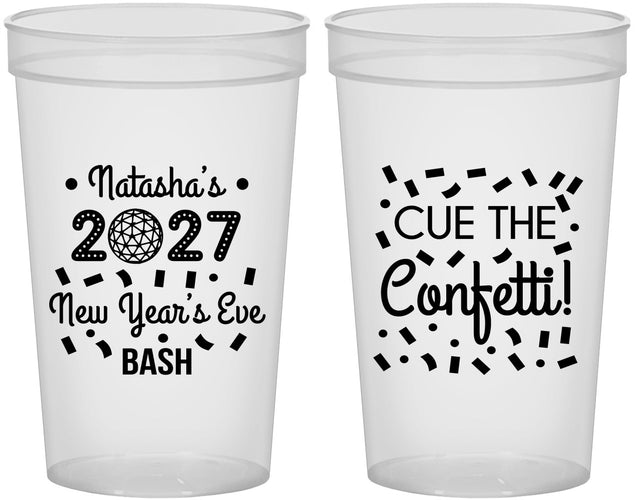 Custom New Years 22 oz Translucent Cups - 2027 Nye Confetti | 170012