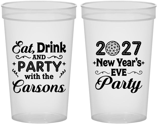 Custom New Years 22 oz Translucent Cups - 2027 Eat Drink Party | 170022