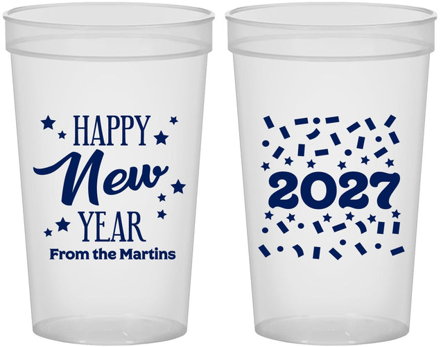 Custom New Years 22 oz Translucent Cups - 2027 Confetti | 170027
