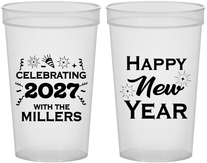 Custom New Years 22 oz Translucent Cups - 2027 Nye Confetti | 170028