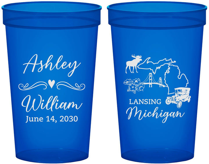 Custom Wedding 22 oz Translucent Cups - Michigan | 171