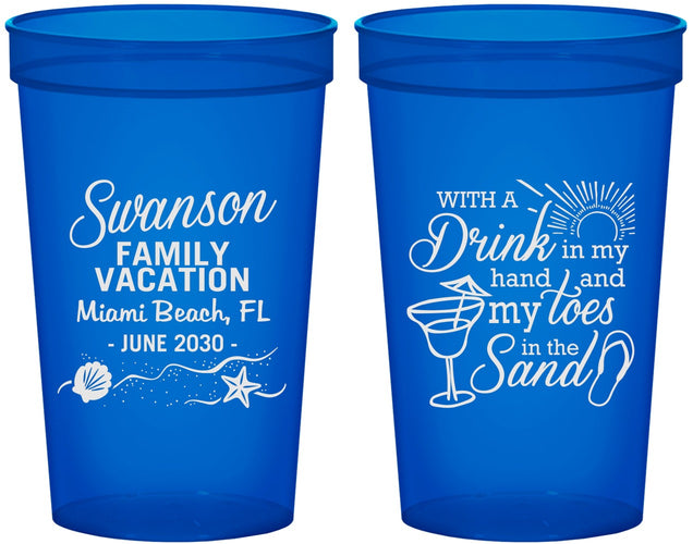 Custom Family Vacation 22 oz Translucent Cups - Beach Toes In The Sand | 180000