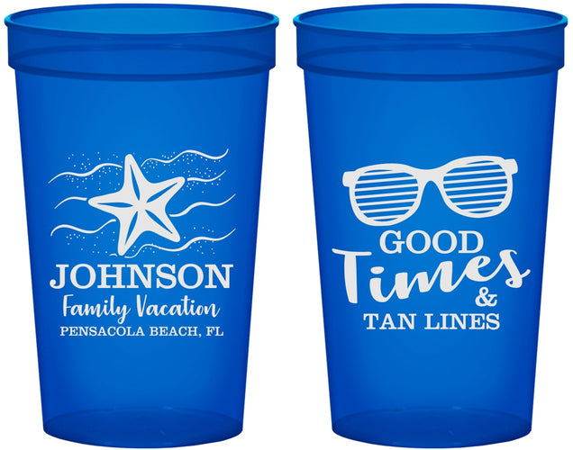 Custom Family Vacation 22 oz Translucent Cups - Good Times Tan Lines | 180003