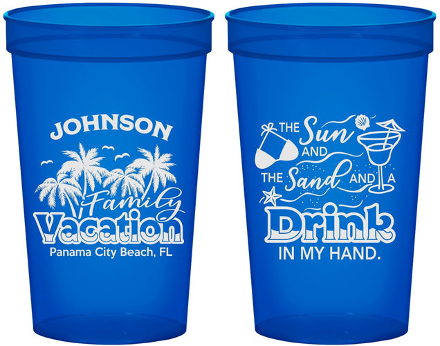 Custom Family Vacation 22 oz Translucent Cups - Sun And Sand Beach | 180007