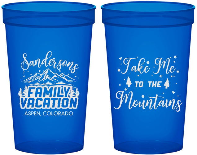 Custom Family Vacation 22 oz Translucent Cups - Ski Trip Peaks | 180023