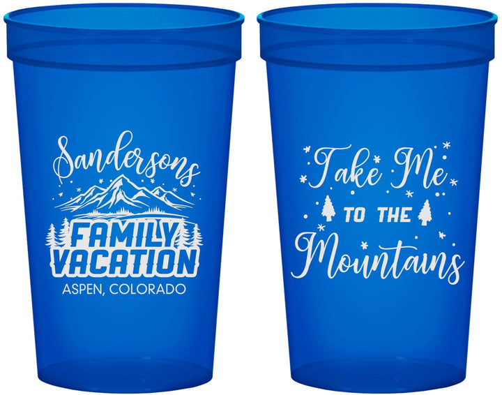 Custom Family Vacation 22 oz Translucent Cups - Ski Trip Peaks | 180023