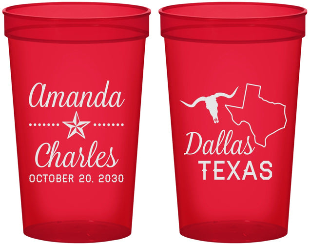 Custom Wedding 22 oz Translucent Cups - Texas | 192