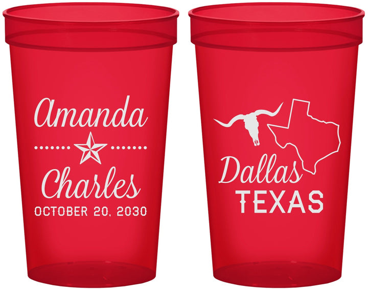Custom Wedding 22 oz Translucent Cups - Texas | 192