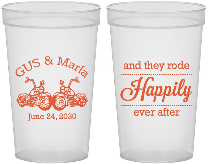 Custom Wedding 22 oz Translucent Cups - Happily Ever After Motorcycle | 200