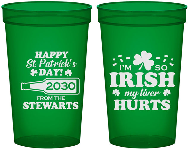 Custom St Patricks Day 22 oz Translucent Cups - Irish My Liver Hurts | 200000
